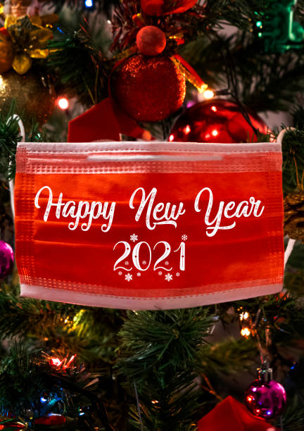 Happy new year 2021 with medical mask.