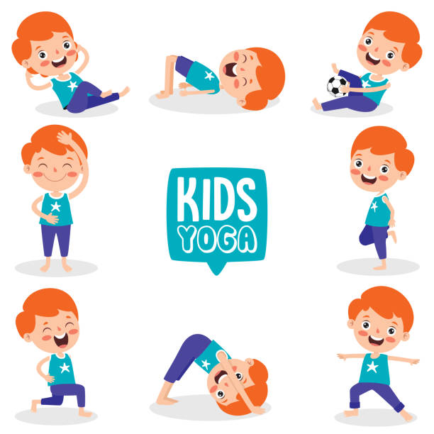 ilustrações de stock, clip art, desenhos animados e ícones de funny kid in yoga pose - small gymnastics athlete action