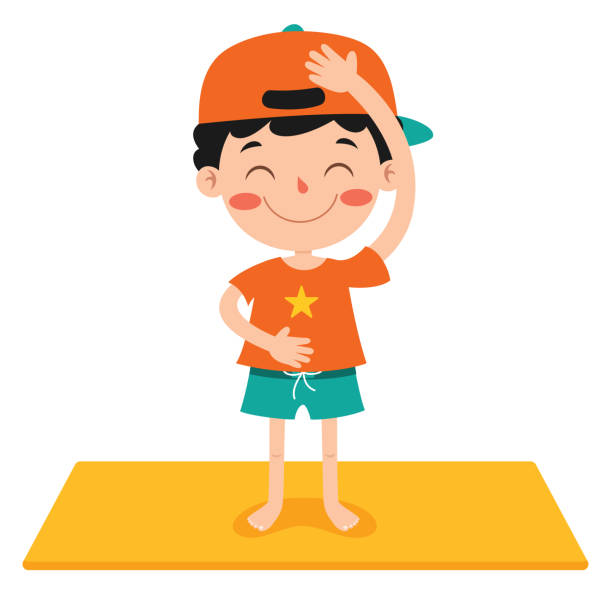 ilustrações de stock, clip art, desenhos animados e ícones de funny kid in yoga pose - small gymnastics athlete action