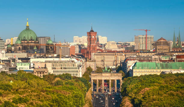 Berlin skyline with tv tower, Brandenburger Tor and Tiergarten Berlin skyline with tv tower, Brandenburger Tor and Tiergarten grunewald berlin stock pictures, royalty-free photos & images