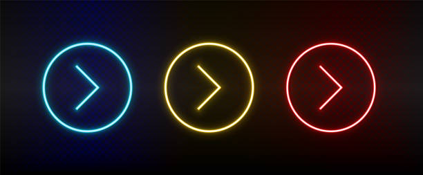 istock Neon icons. Ui arrow. Set of red, blue, yellow neon vector icon 1292129752