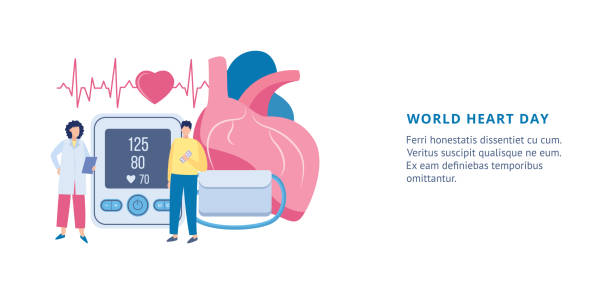 векторная страница шаблона с концепцией всем�ирного дня сердца - stethoscope human cardiovascular system pulse trace healthcare and medicine stock illustrations