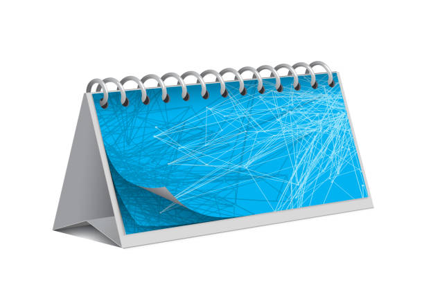 ilustrações, clipart, desenhos animados e ícones de calendário de papel listrado azul abstrato em um fundo branco - personal organizer calendar concepts crumpled