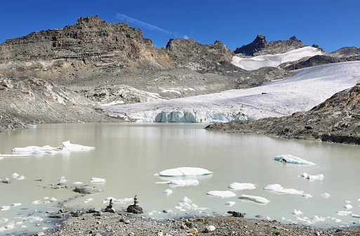 Glacier du Grand Mean and lake above the cirque des Evettes in the vanoise national park, french alps