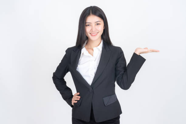 istock Portrait beautiful working asian woman with happiness posing her empty hands with blank space for advertising 1292146050
