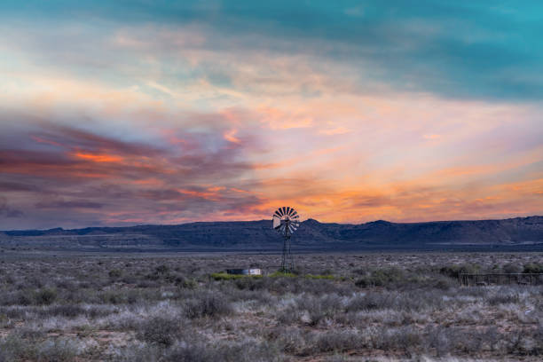Windmill in Karoo during sunset in Eastern and western Cape South Africa