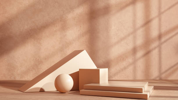 istock Product setting podium beige abstract minimalistic geometry, minimal geometric shapes interior, object placement, window shadows background wall room, 3d rendering, 1292151152