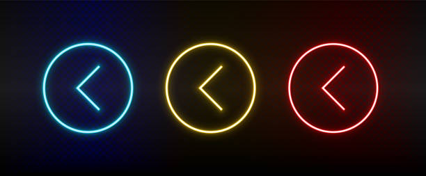 istock Neon icons. Ui arrow. Set of red, blue, yellow neon vector icon 1292157420