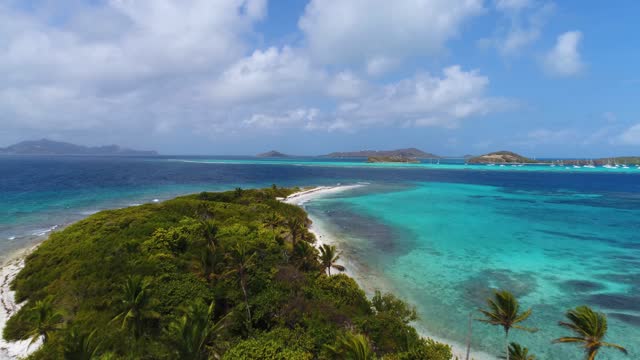 Aerial Drone Shot of Desert Island - Caribbean, St Vincent & the Grenadines, Petit Tabac