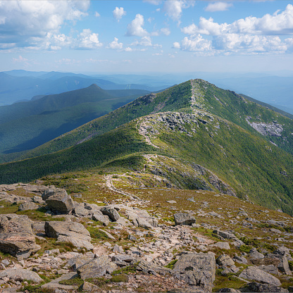 This is a photograph of Mount Lincoln from Mount Lafayette in the White Mountain National Forest in New Hampshire
