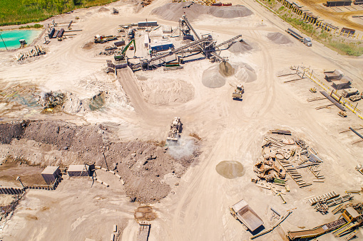 Aerial Overhead view of a metal processing facility and stock yards.