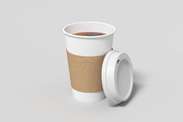 White take away coffee paper cup mock up with opened BBB lid with holder on white background.