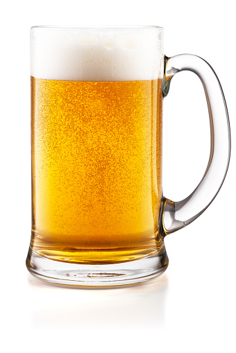 Glass of beer isolated on white background with clipping path