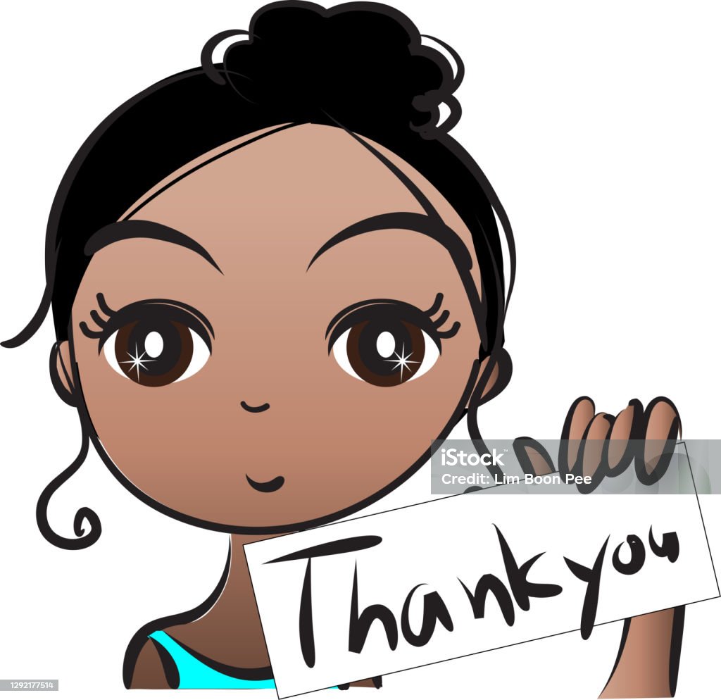 Vector Cartoon Black Beauty Face Emoji Thank You Stock Illustration