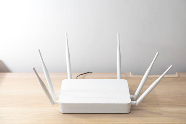 istock Wireless device for broadband Wi-Fi 6 network in office or home. 1292191873