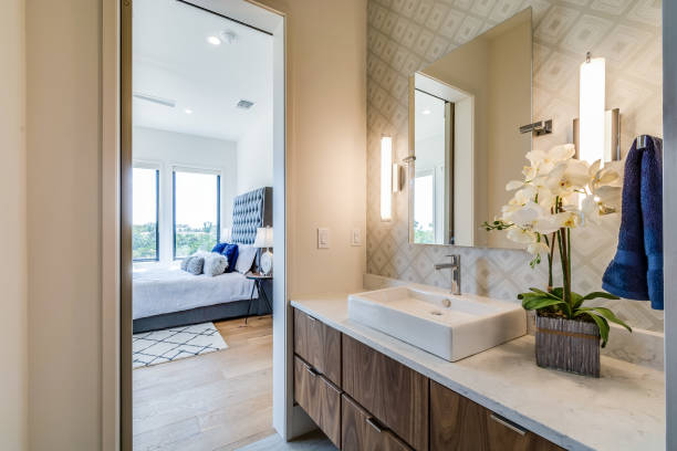 istock Vessel sink in en suite bathroom 1292192492