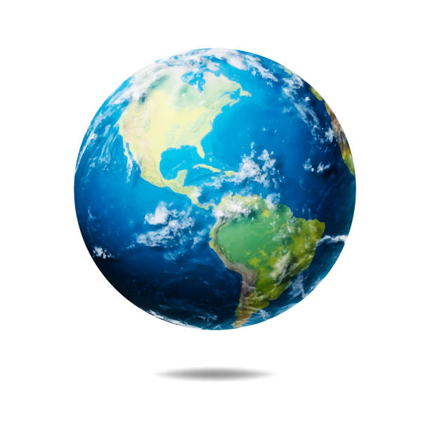 Earth globe realistic illustration Vector illustration of a realistic planet Earth with shadow effects. Cut out design element on white background. planet earth illustrations stock illustrations