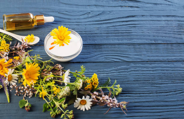 istock natural cosmetics from herbal ingredients on  blue background 1292196415