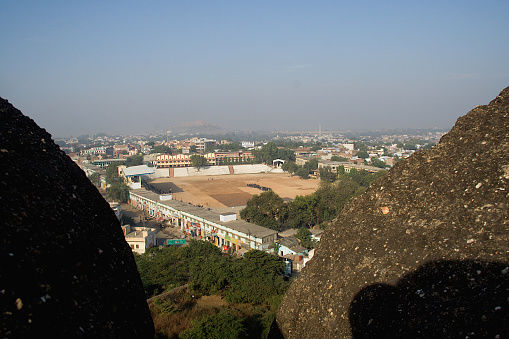 Portion of Jhansi city viewed from top of fort in Jhansi, Uttar Pradesh, India, Asia