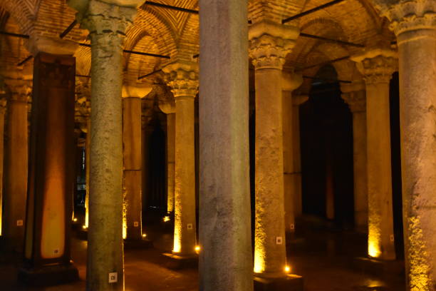 Basilica Cistern Columns and Vaulted Ceiling, Istanbul stock photo