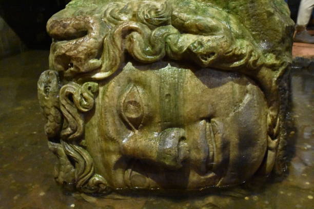 Head of Medusa on its Side Column Pedestal, Istanbul stock photo