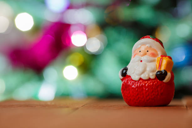 Santa Claus on a bokeh light background with copy space.