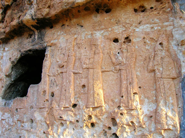 Neo-Assyrian archaeological Halamata reliefs overlooking Nohadra,  Duhok, Kurdistan Region of Iraq Neo-Assyrian archaeological Halamata reliefs overlooking Nohadra,  Duhok, Kurdistan Region of Iraq iraqi kurdistan stock pictures, royalty-free photos & images