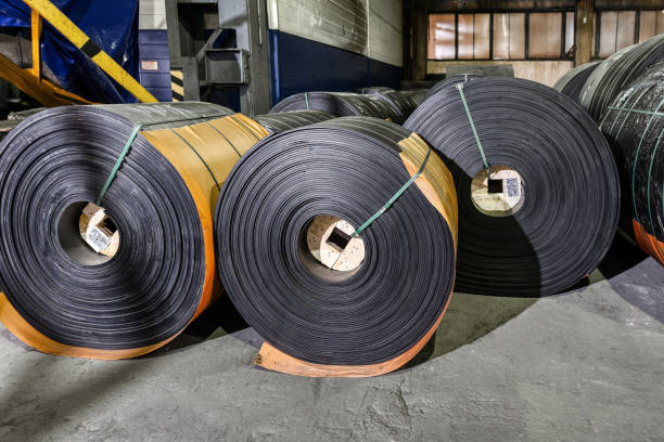 istock Rubber conveyor belt factory. Finished goods warehouse 1292214314