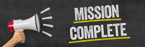 istock Man holding a megaphone - Mission complete 1292219304