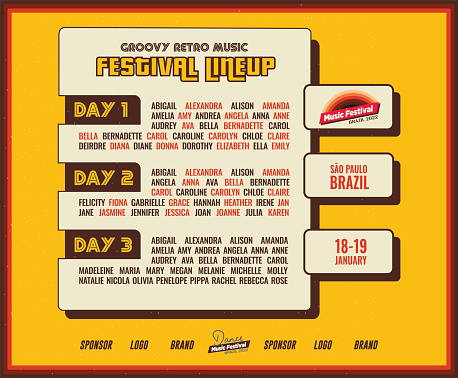 Old School Music Festival DJ Lineup Poster or Flyer Leaflet Template in Retro Style