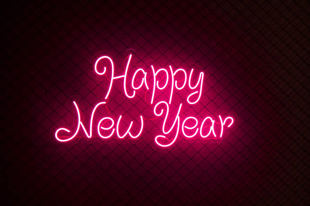 istock Abstract red colored lifht bright neon text Happy New Year 1292225789