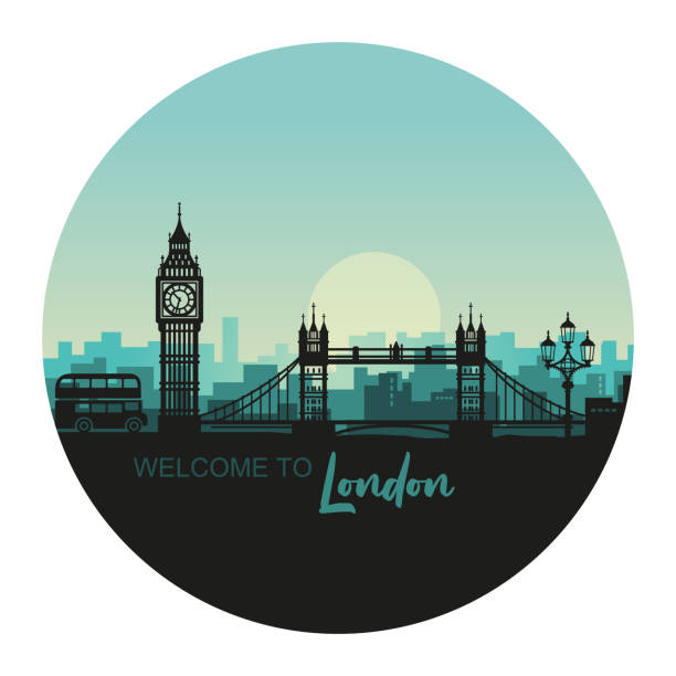 abstrakcyjny okr�ągły pejzaż londynu z zabytkami o zachodzie słońca - national landmark international landmark cityscape tower stock illustrations