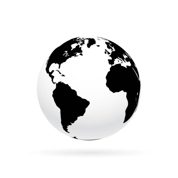 Simple earth globe with Americas, Europe and Africa visible. Photorealistic world globe isolated on white. Earth globe vector image. The EPS file is organised into layers and groups for easy editing. map clipart stock illustrations