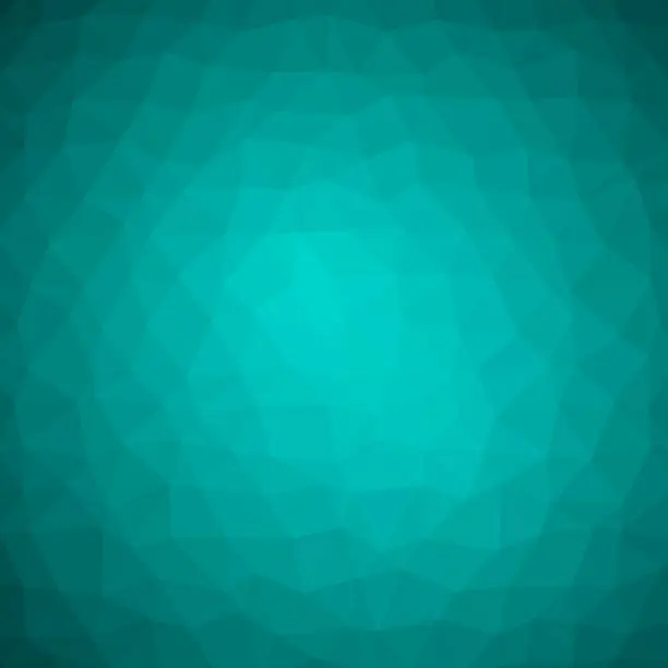 Vector illustration of Low poly triangles turquoise - green surface with vignetting.