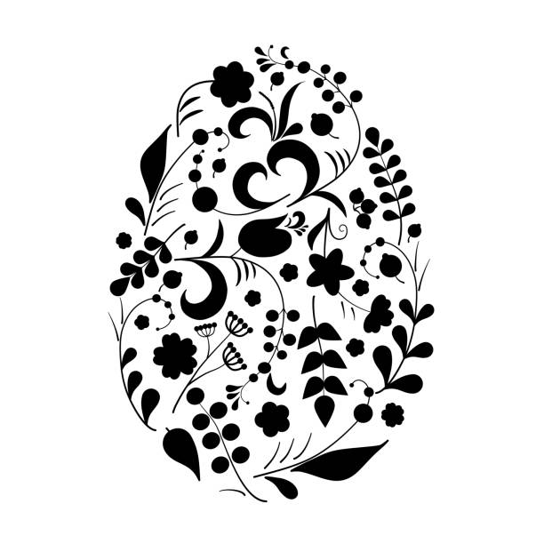 ilustraciones, imágenes clip art, dibujos animados e iconos de stock de ornamento floral con flores y bayas en forma de huevo en estilo khokhloma en colores tradicionales aislados sobre fondo blanco. folclore ruso. ilustración vectorial - easter ornament