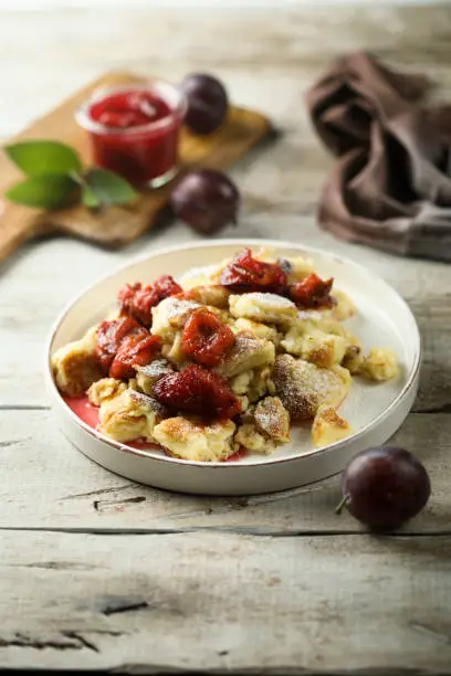 Traditional Austrian pancake with plum jam