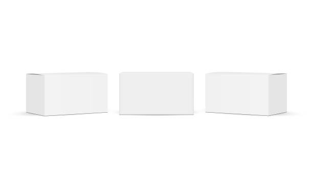 drei kleine rechteckige papierboxen mockups, front- und seitenansicht - box stock-grafiken, -clipart, -cartoons und -symbole