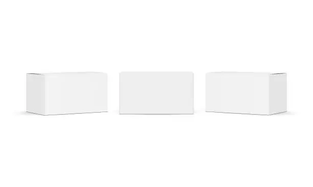 Vector illustration of Three Small Rectangular Paper Boxes Mockups, Front and Side View