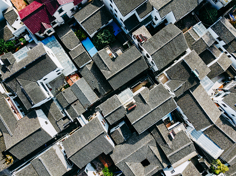 Drone View of Ancient Town Residential Buildings / Suzhou, China
