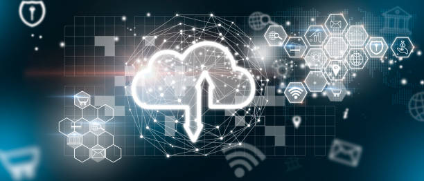 The cloud icon as a Cloud computing, Technology connectivity concept. Ddos Protection Denial Of Service Security. Security in the face of a Ddos attack stock photo