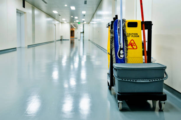 istock Cleaning cart in hospital corridor 1292256323