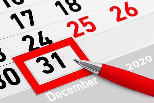 Calendar December 31  2020  and pen close up