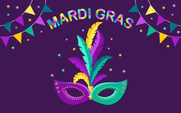Carnival mask with feathers isolated on background. Costume accessories for parties. Mardi gras, venice festival concept Carnival mask with feathers isolated on background. Costume accessories for parties. Mardi gras, venice festival concept. Vector cartoon design mardi gras stock illustrations