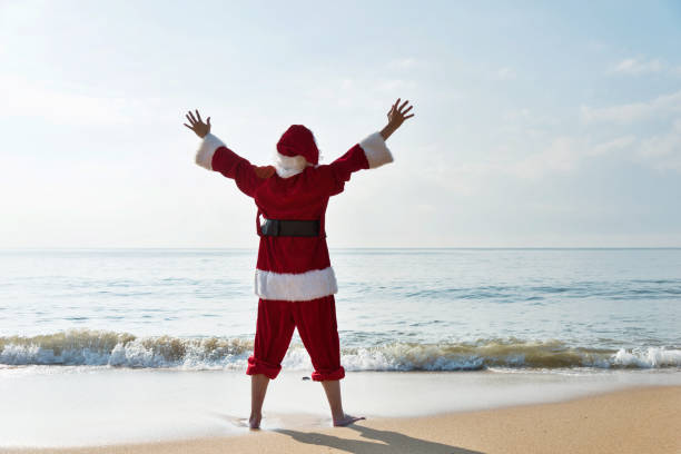 istock Santa Claus standing on sea beach 1292262244
