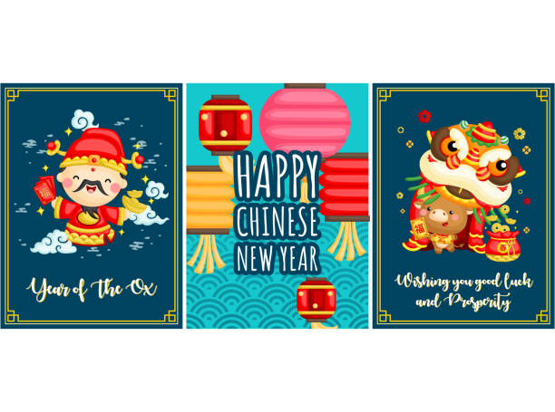 illustrazioni stock, clip art, cartoni animati e icone di tendenza di un vettore di biglietto d'auguri per celebrare il capodanno cinese dello zodiaco del bue - hongbao