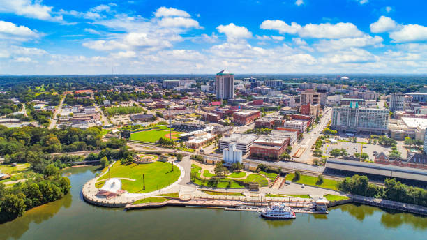 Montgomery, Alabama, USA Downtown Drone Skyline Aerial Panorama stock photo