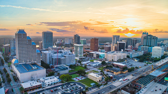 Orlando, Florida, EE.UU. Centro de Drone Skyline Aerial photo