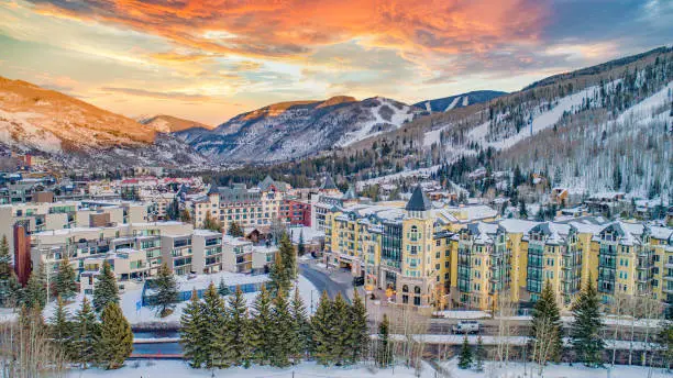 Photo of Vail, Colorado, USA Downtown Drone Mountains Aerial