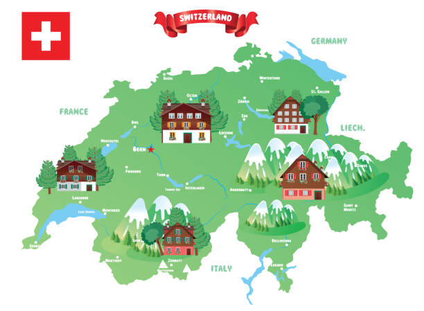 ilustrações de stock, clip art, desenhos animados e ícones de switzerland and wooden mountain house - map switzerland swiss culture zurich