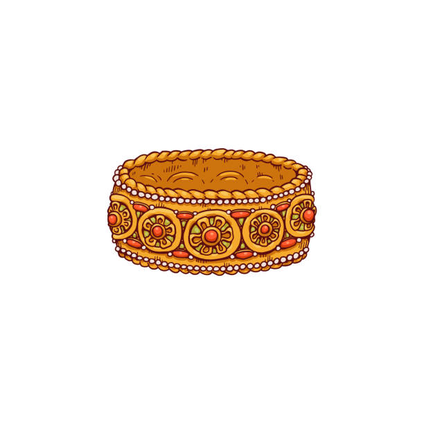 Vector icon of golden indian traditional female jewel for dhanteras holiday Isolated icon of a gold indian bracelet decorated with precious stones. Female traditional jewelry as gift for holiday of dhanteras diwali. Vector sketch isolated illustration. bangle stock illustrations